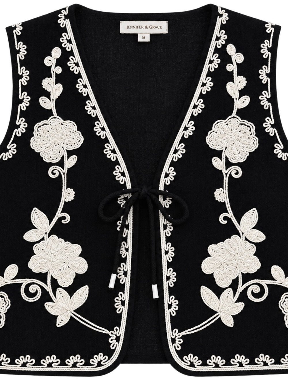 Jennifer & Grace Black Embroidered Floral Vest